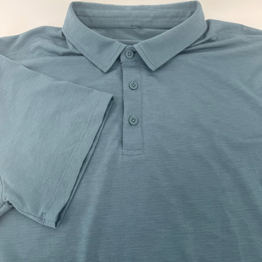 Lululemon Evolution Polo Shirt Mens Blue Grey Short‎ Sleeve Heathered Activewear